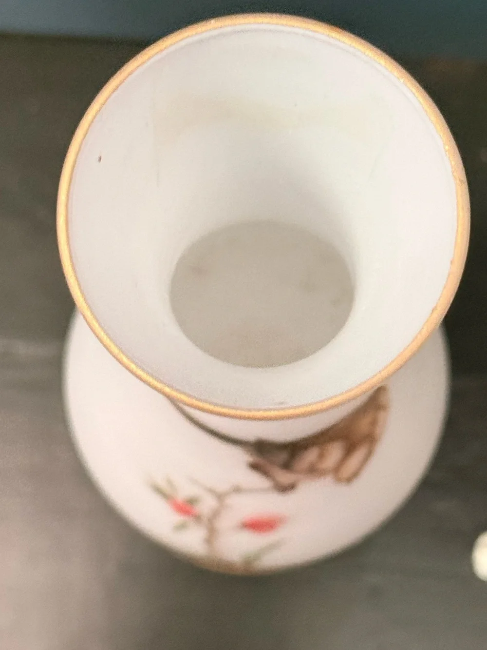 Vintage Norleans Italy Style Frosted Glass Bird Vase 9.5” Twisted Stem Gold Trim